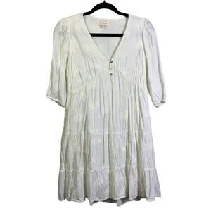 DEAR JOHN White Embroidered Floral‎ Tiered Midi Dress Size Extra Small